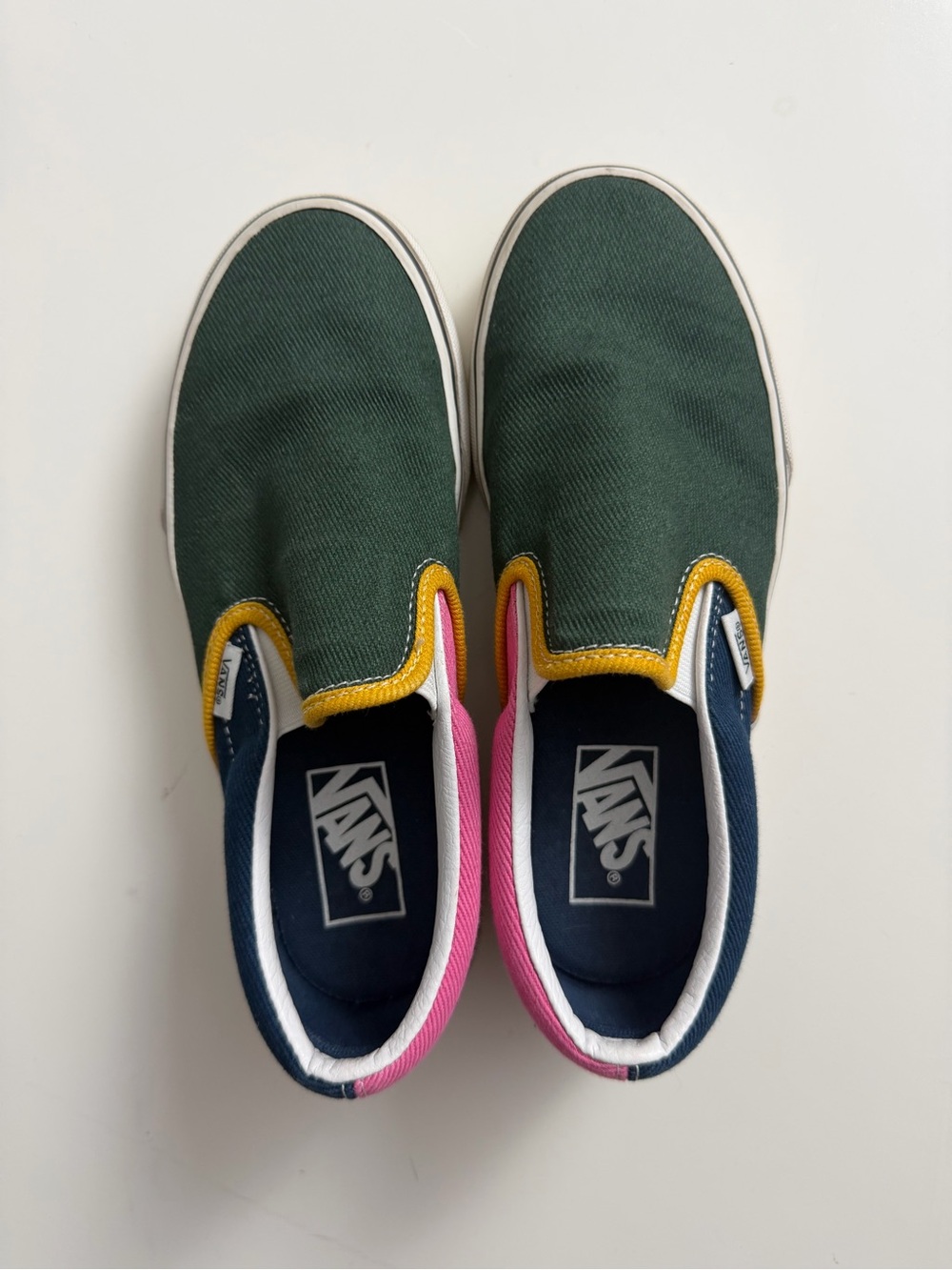 Vans Women’s Slip-On Canvas Shoes - Green with Pink & Yellow Trim